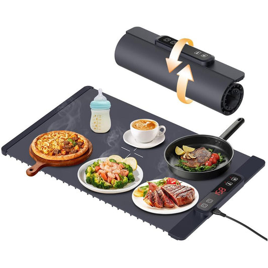Multifunctional cooking device with various food items on a white background